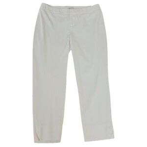 Ecru Straight Leg Mid Rise Crop Ankle Pants Solid White Button Accent Size 8